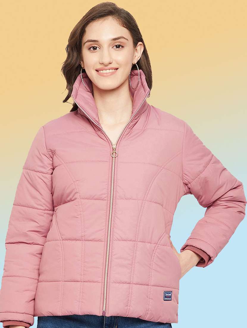 women solid long sleeve quilted jacket