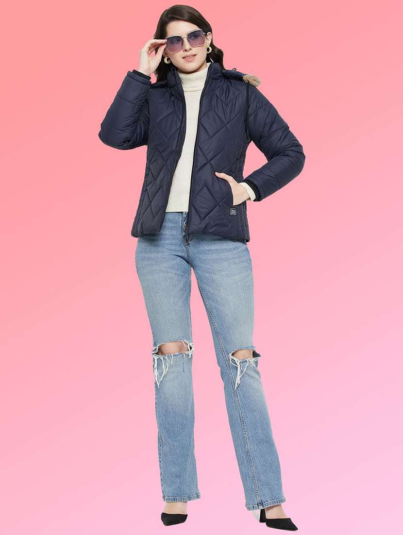 women solid long sleeve hooded quilted jacket - 22291312 -  Standard Image - 3