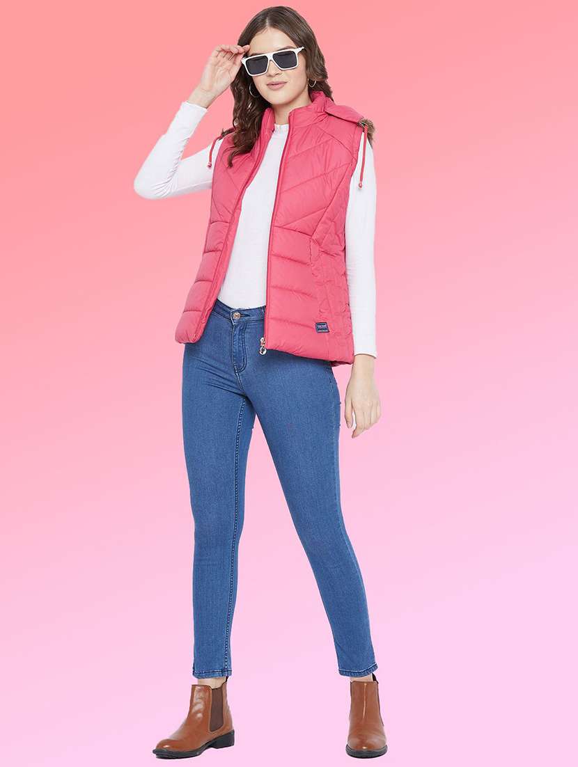 women solid sleeveless hooded quilted jacket - 22291332 -  Standard Image - 3