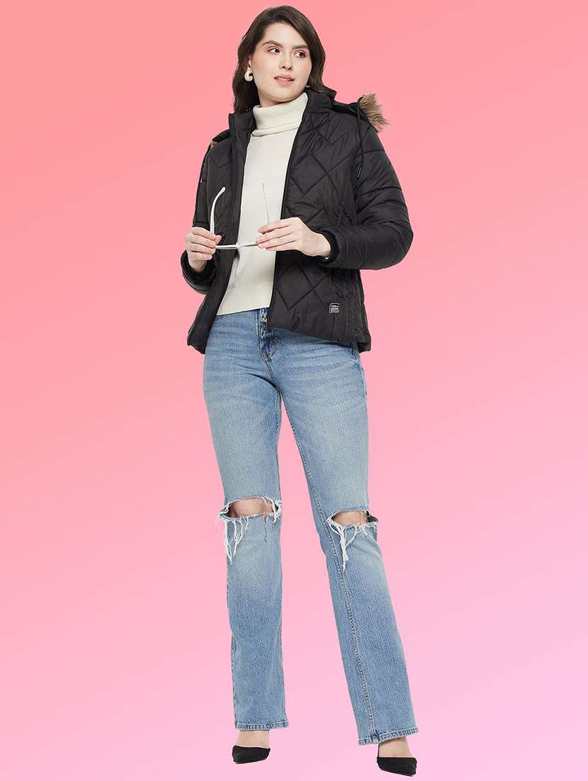 women solid long sleeve hooded quilted jacket - 22291334 -  Standard Image - 3