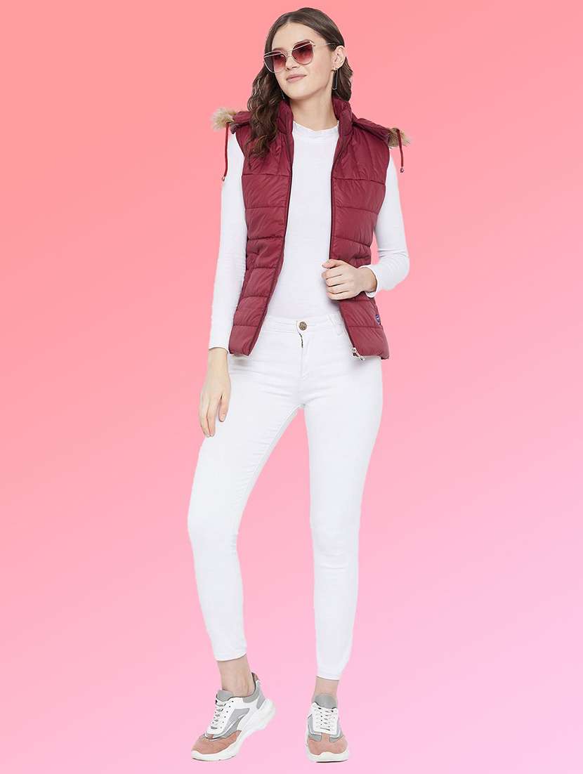 women solid sleeveless hooded quilted jacket - 22291363 -  Standard Image - 3