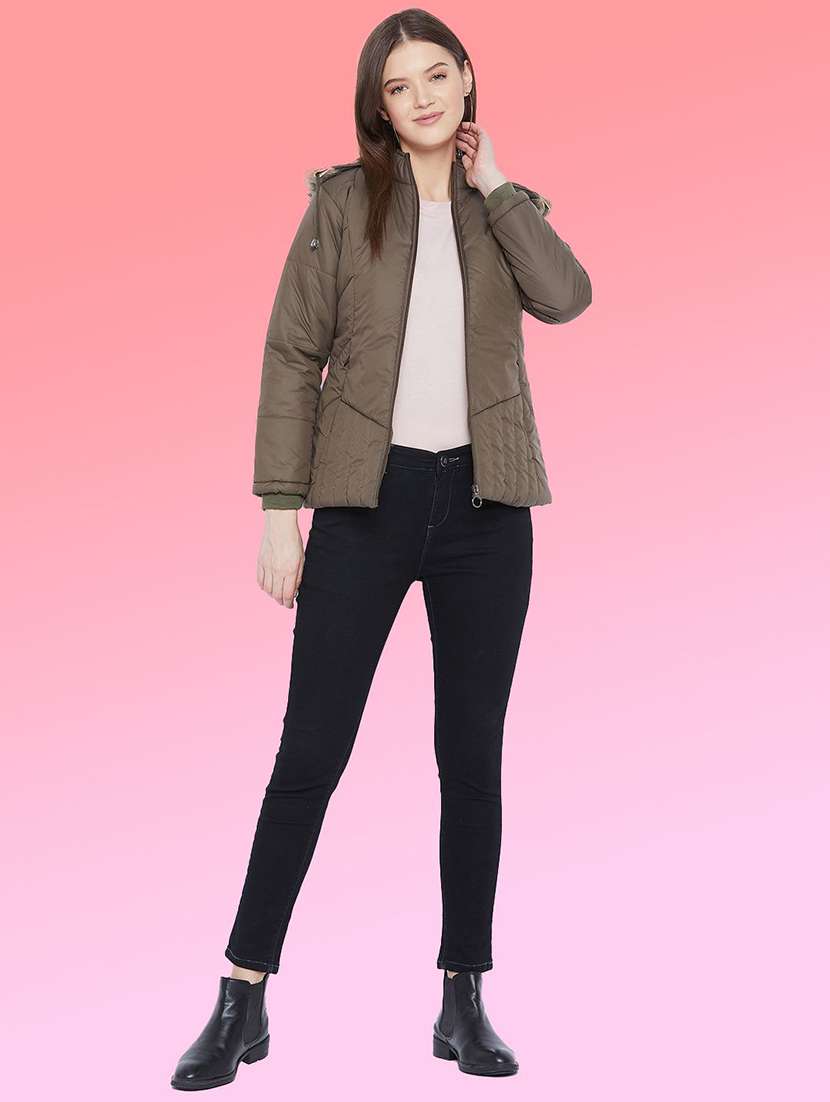 women solid long sleeve hooded quilted jacket - 22291373 -  Standard Image - 3