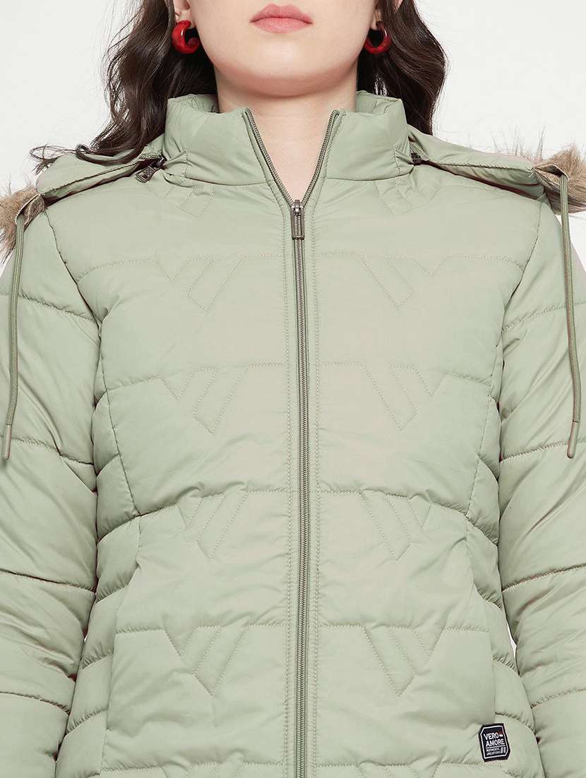 women solid long sleeve hooded quilted jacket - 22291374 -  Standard Image - 3