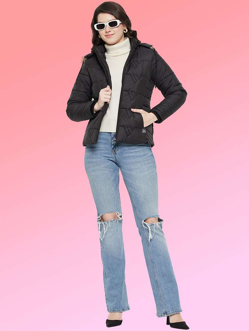 women solid long sleeve hooded quilted jacket - 22291383 -  Standard Image - 3