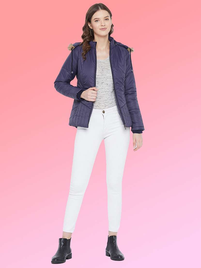 women solid long sleeve hooded quilted jacket - 22291385 -  Standard Image - 3