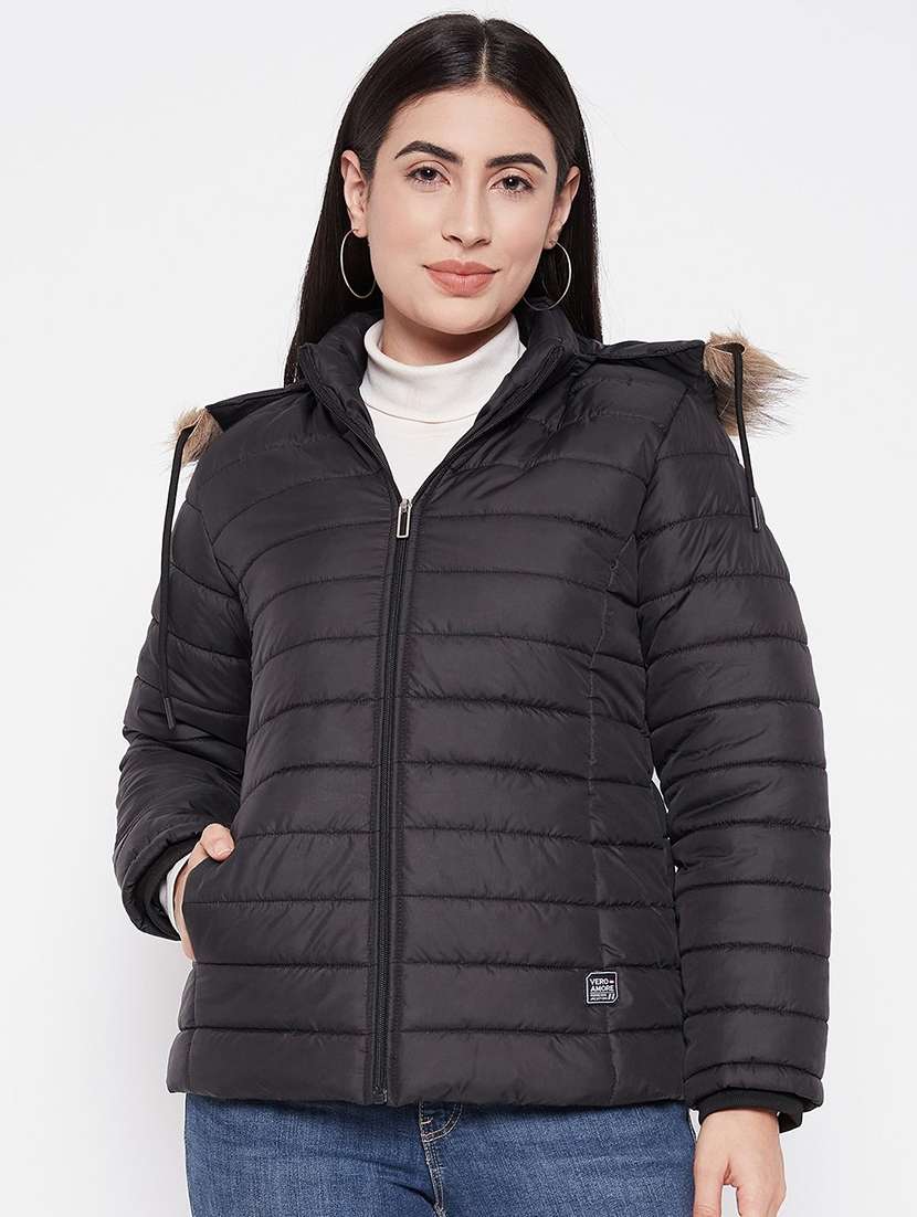 women solid long sleeve puffer jacket