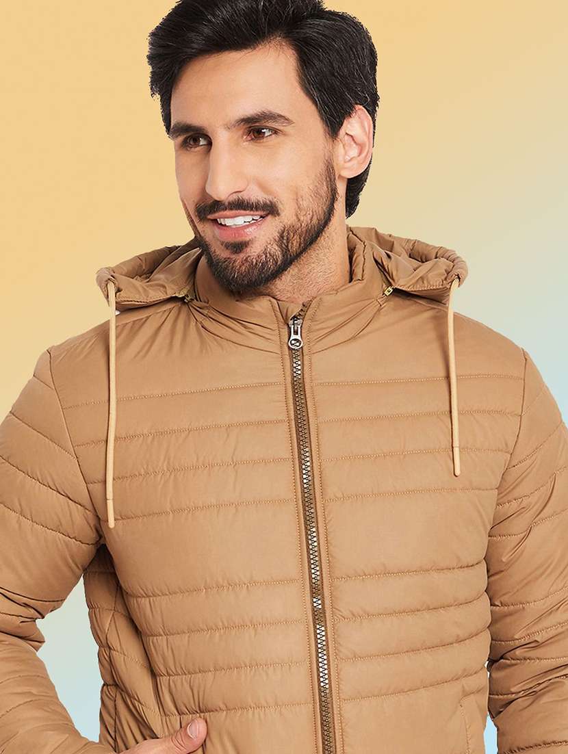 men solid long sleeve puffer jacket