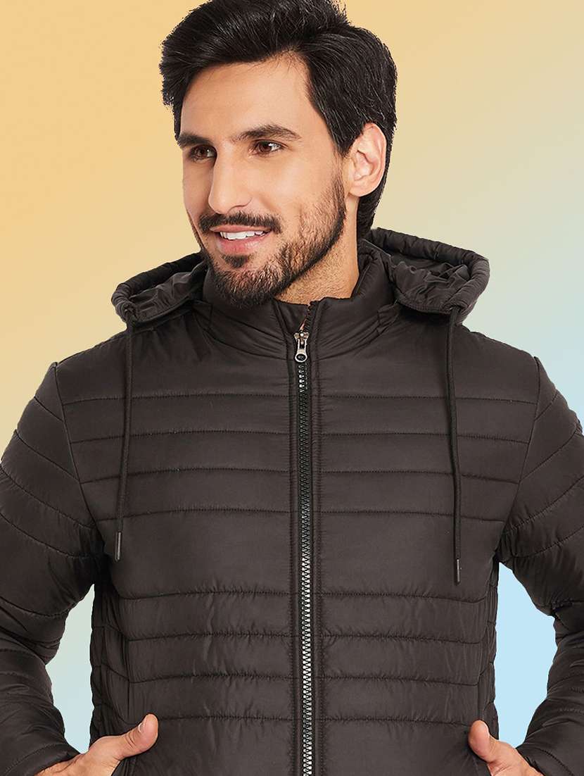 men solid long sleeve puffer jacket