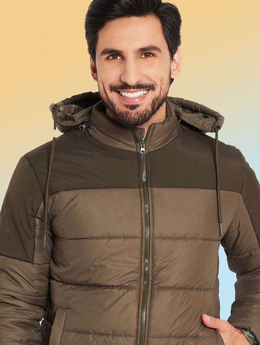 men color block long sleeve puffer jacket