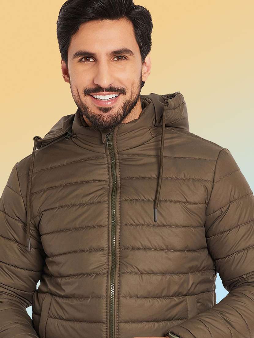 men solid long sleeve puffer jacket