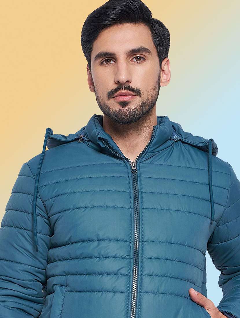 men solid long sleeve puffer jacket