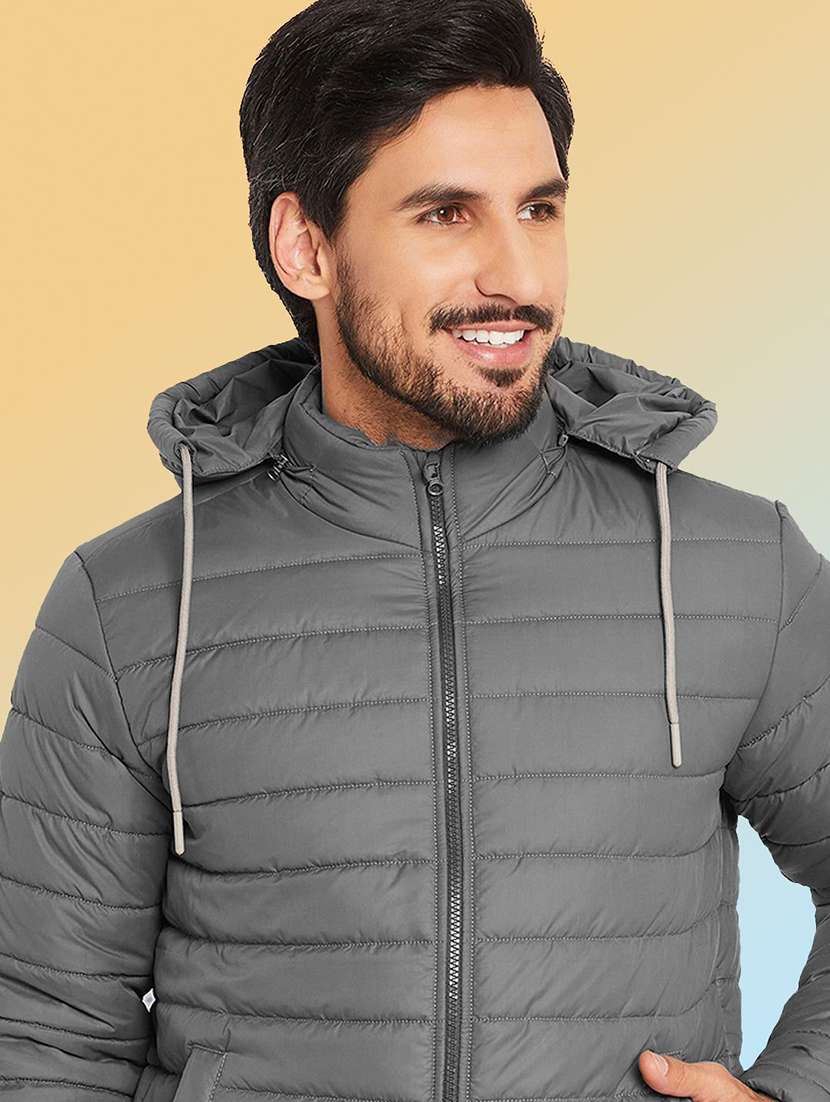 men solid long sleeve puffer jacket