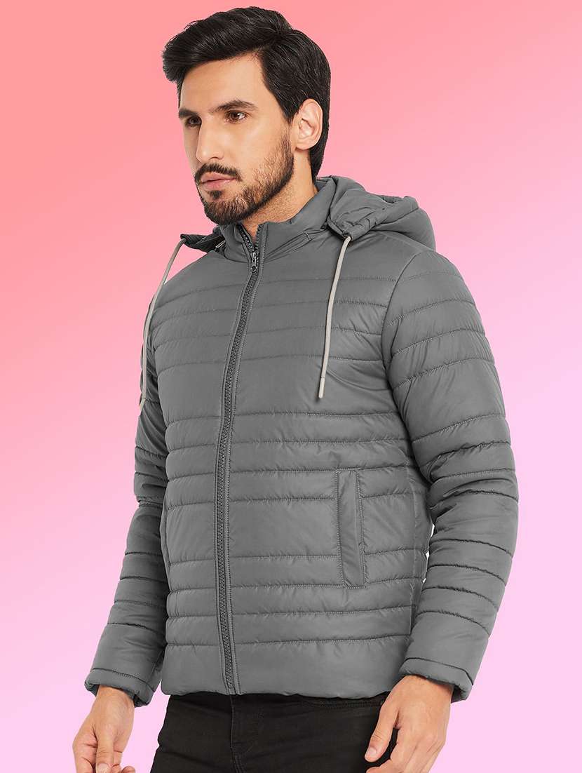 men solid long sleeve puffer jacket