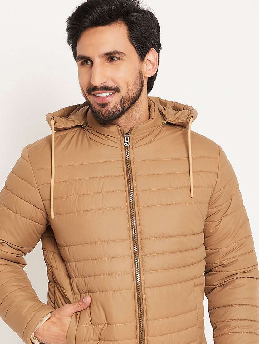 men solid long sleeve puffer jacket