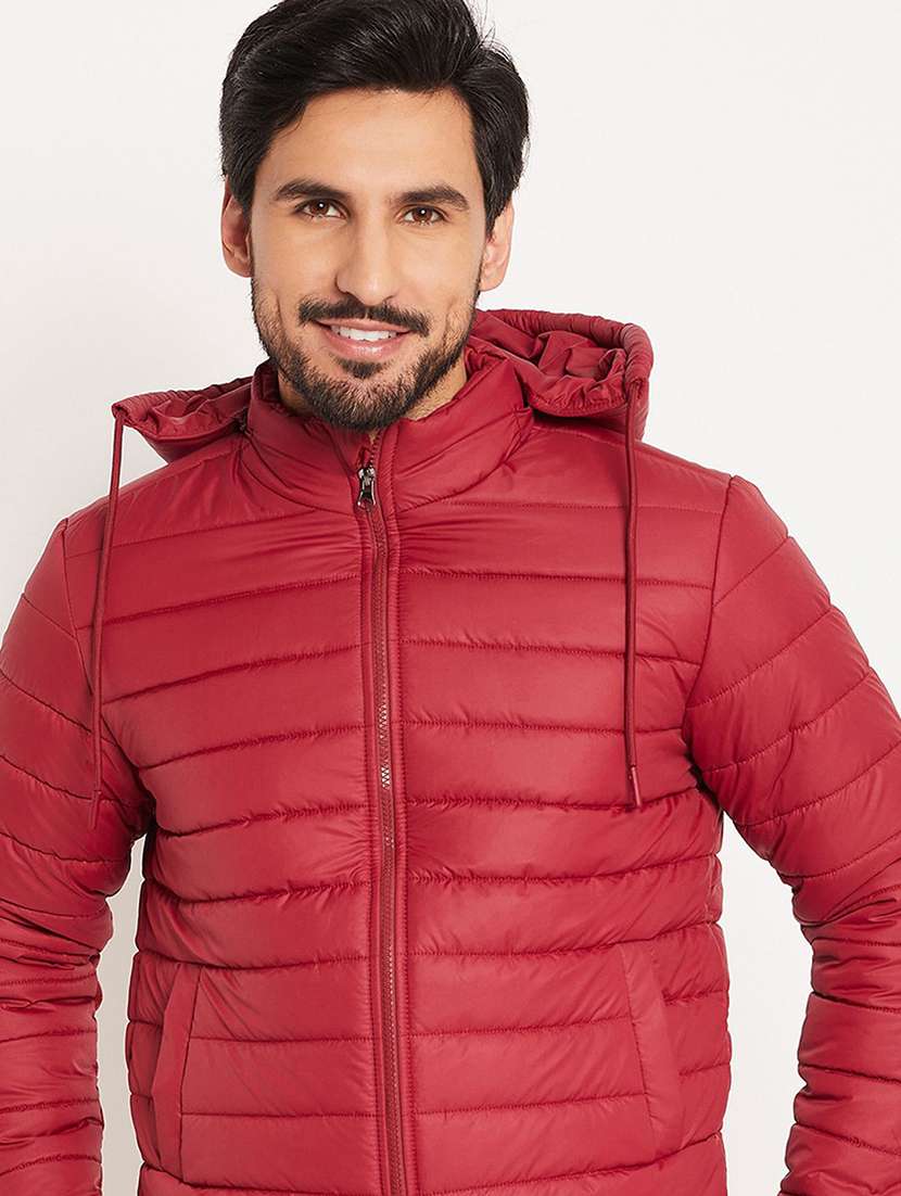men solid long sleeve puffer jacket