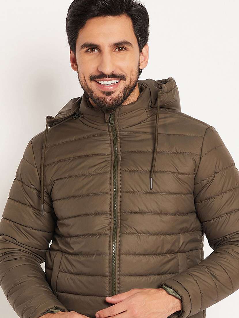 men solid long sleeve puffer jacket