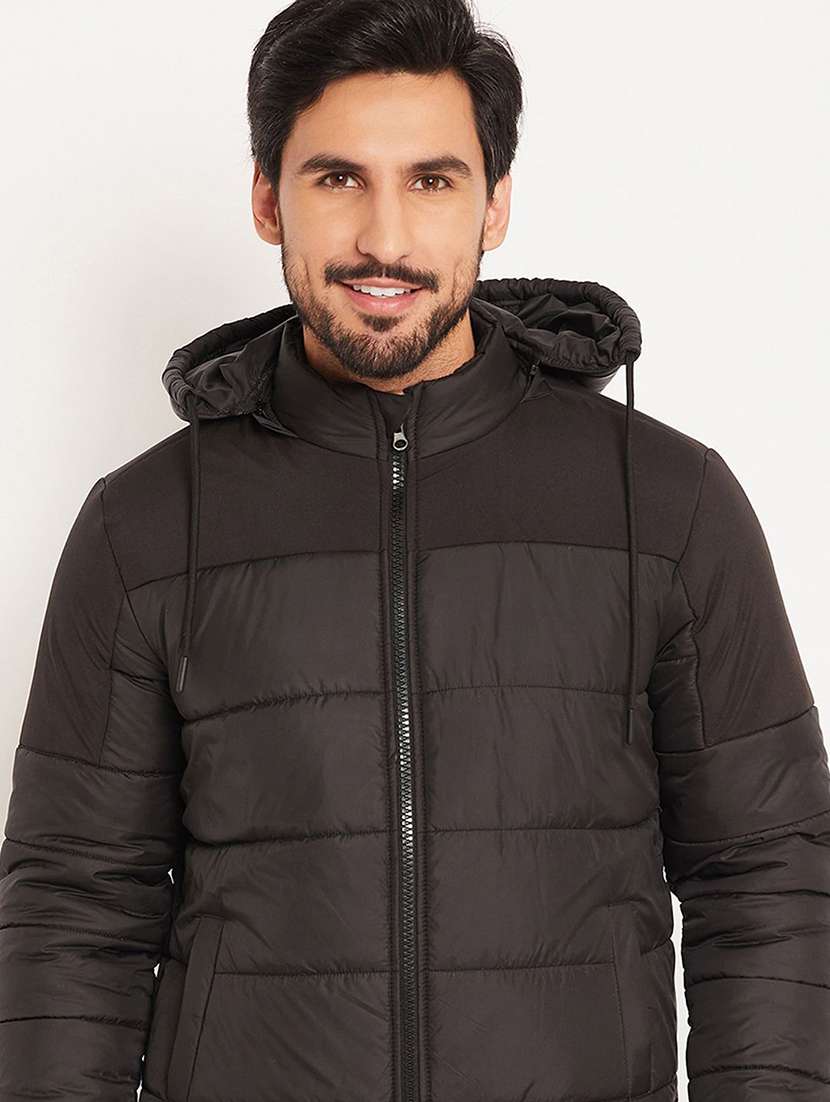 men solid long sleeve puffer jacket