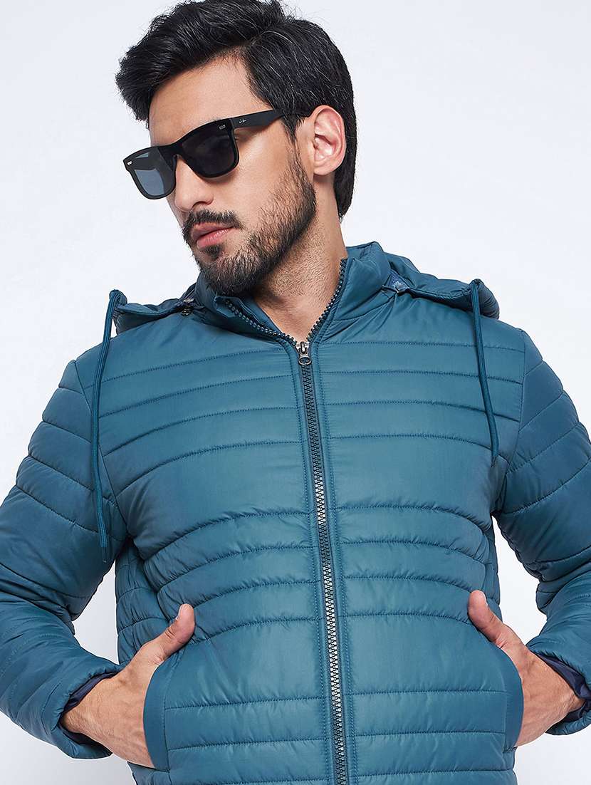 men solid long sleeve puffer jacket