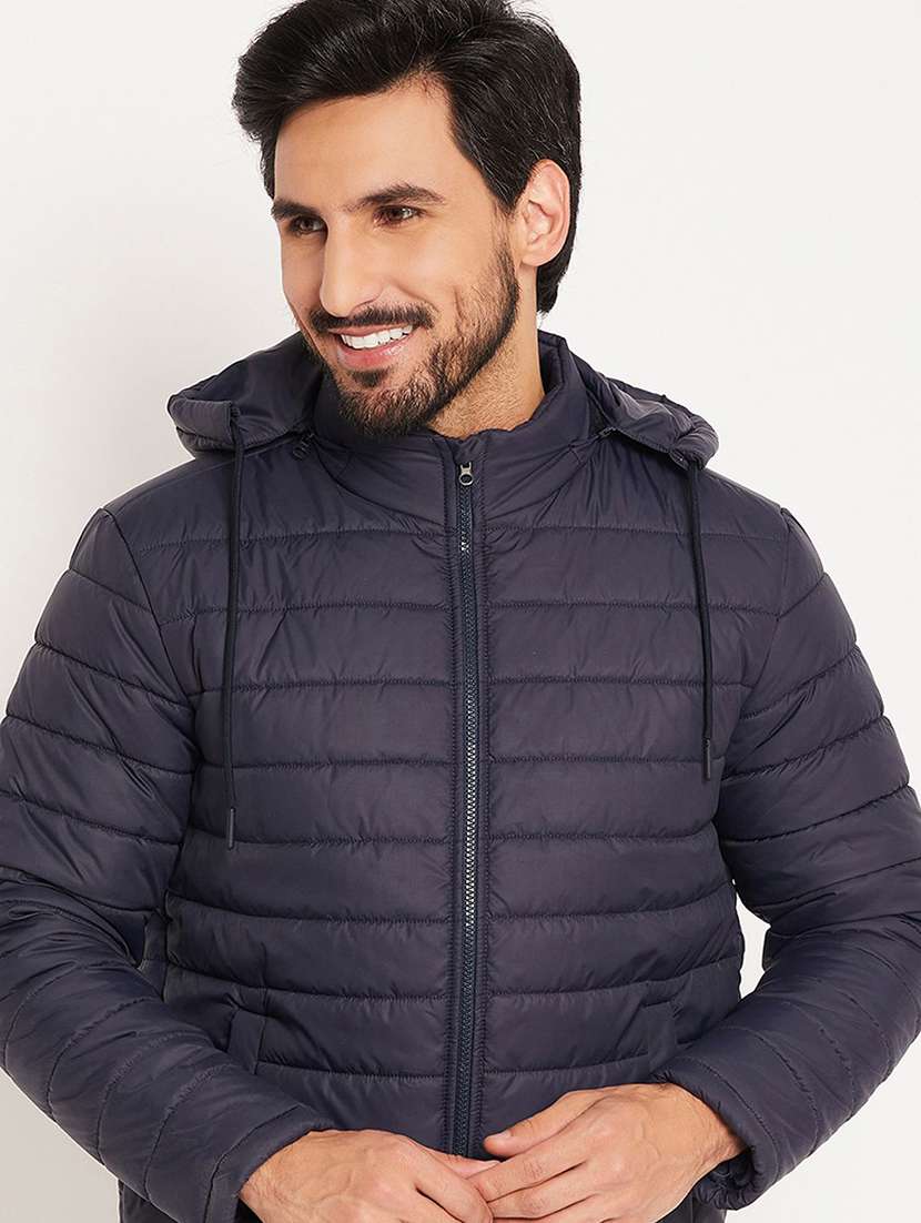 men solid long sleeve puffer jacket