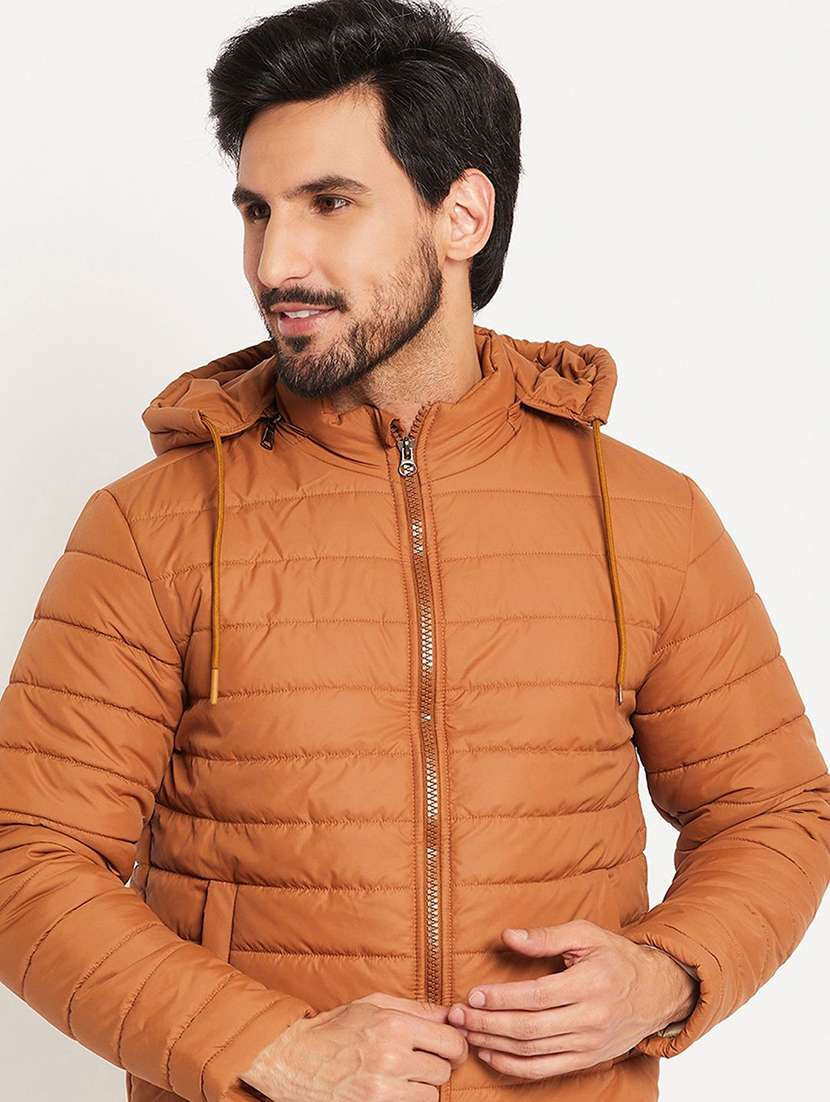 men solid long sleeve puffer jacket