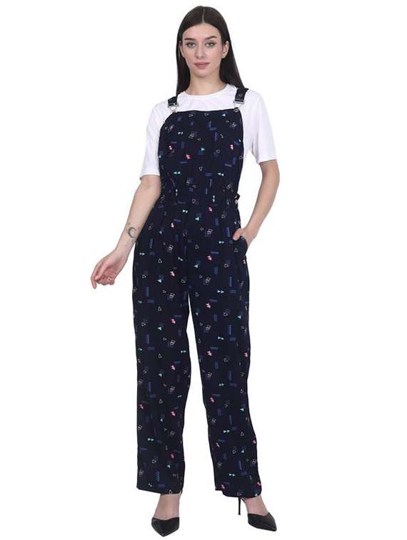 women printed sleeveless dungaree 