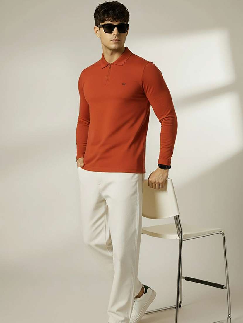 men solid long sleeve polo t-shirt