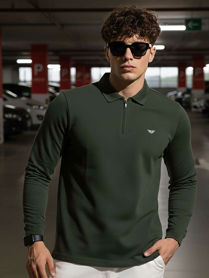 men solid long sleeve polo t-shirt