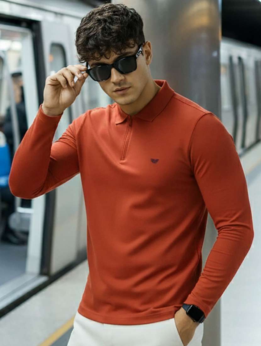 men solid long sleeve polo t-shirt