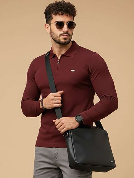 men solid long sleeve polo t-shirt
