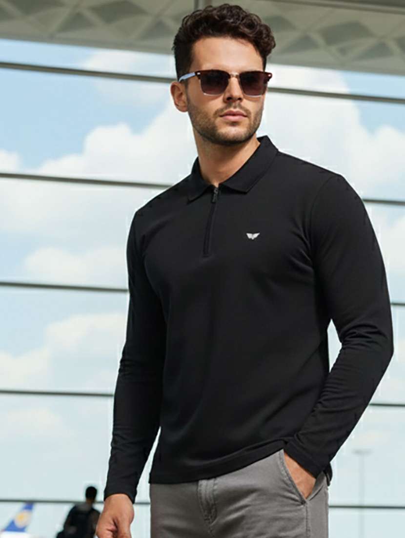 men solid long sleeve polo t-shirt