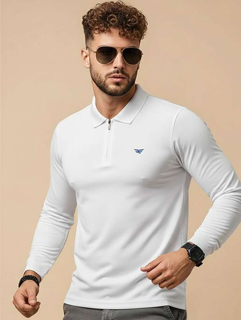 men solid long sleeve polo t-shirt