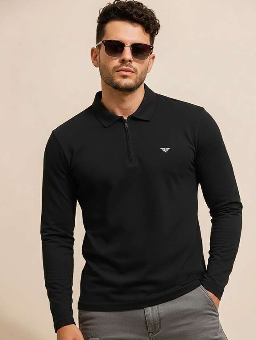 men solid long sleeve polo t-shirt
