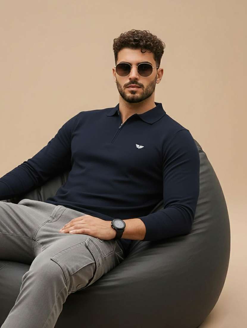 men solid long sleeve polo t-shirt