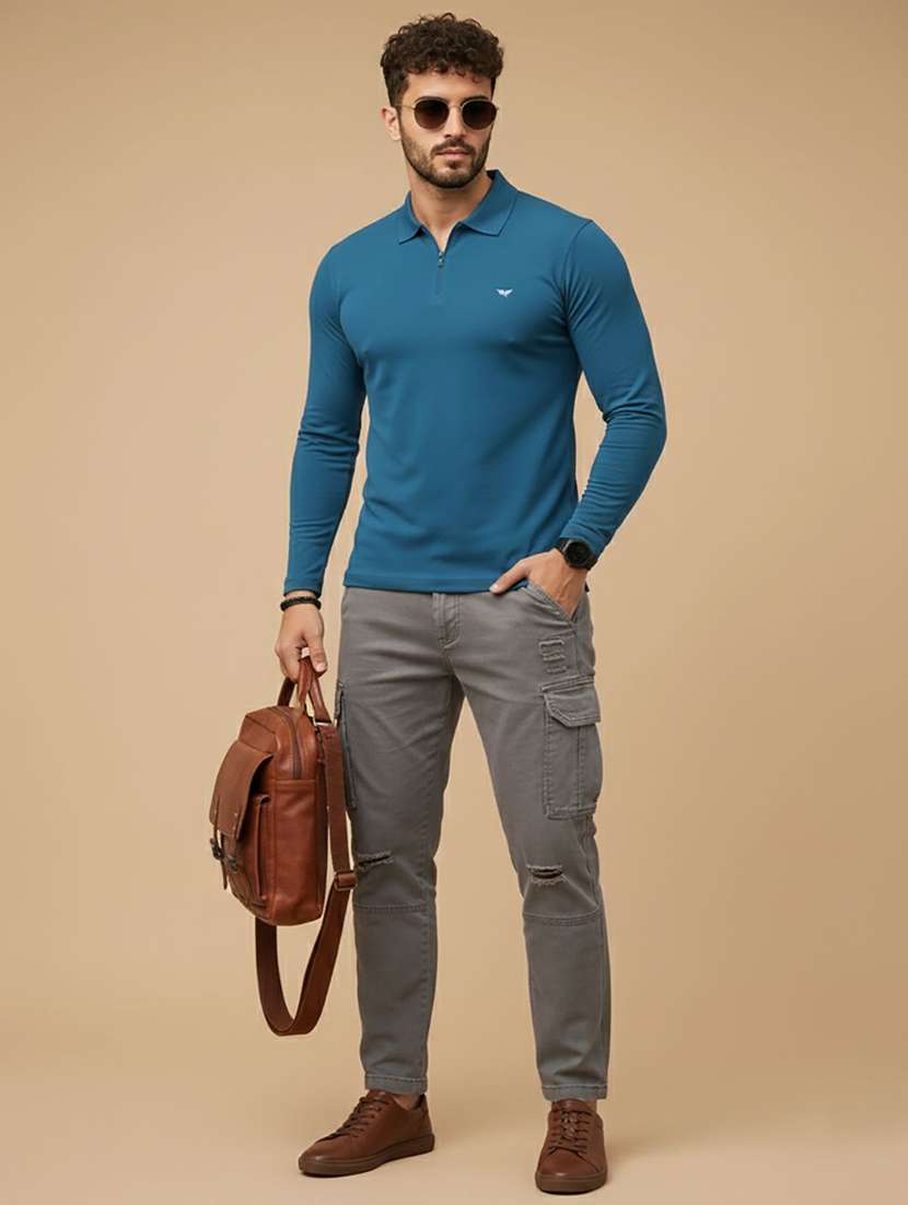 men solid long sleeve polo t-shirt - 22291585 -  Standard Image - 3