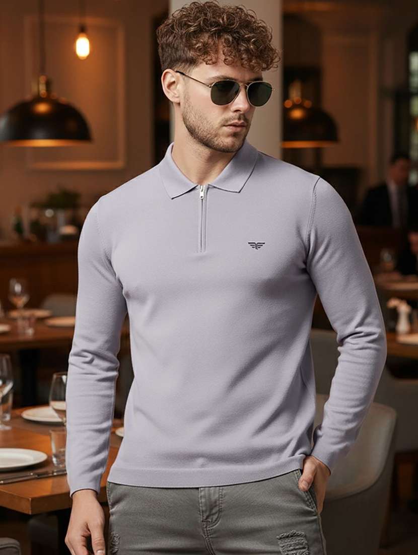 men solid long sleeve polo t-shirt