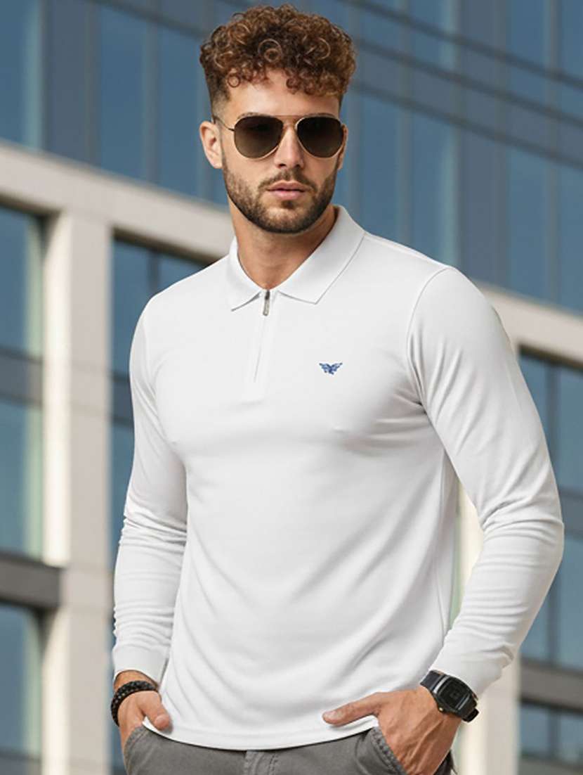 men solid long sleeve polo t-shirt
