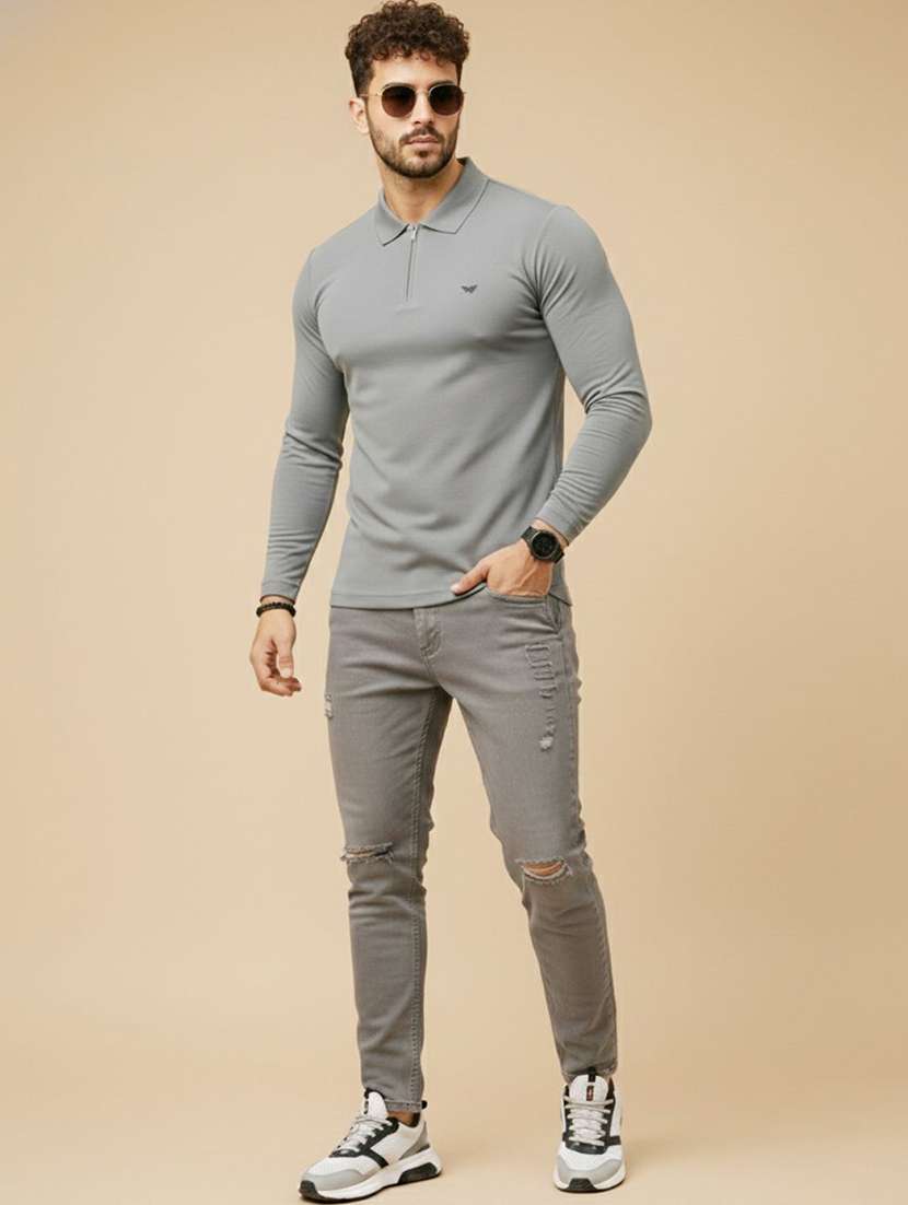 men solid long sleeve polo t-shirt