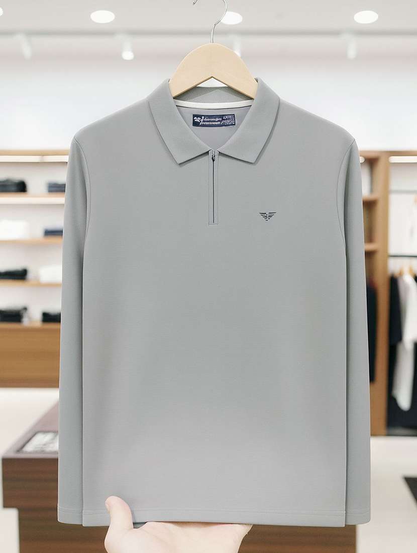 men solid long sleeve polo t-shirt - 22291611 -  Standard Image - 3