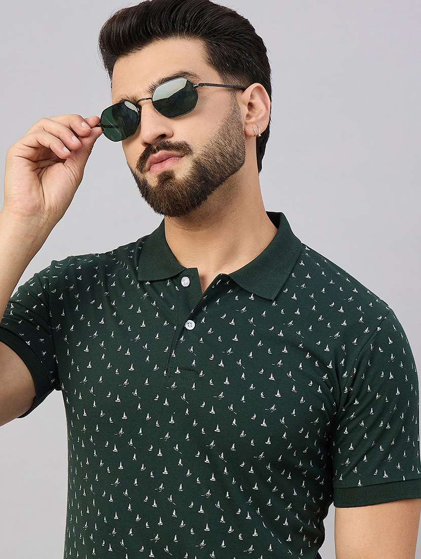 men printed short sleeve slim fit polo t-shirt