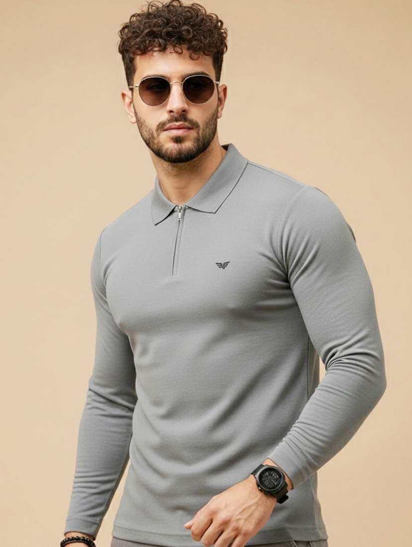 men solid long sleeve polo t-shirt
