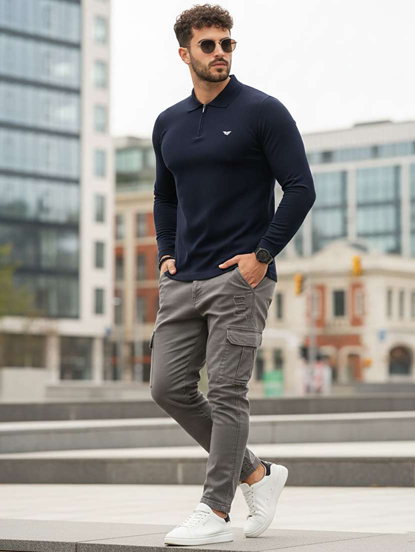 men solid long sleeve polo t-shirt - 22291647 -  Standard Image - 3