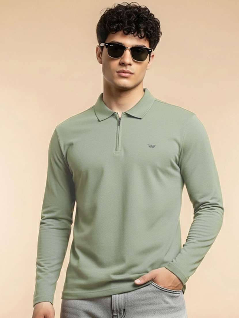men solid long sleeve polo t-shirt