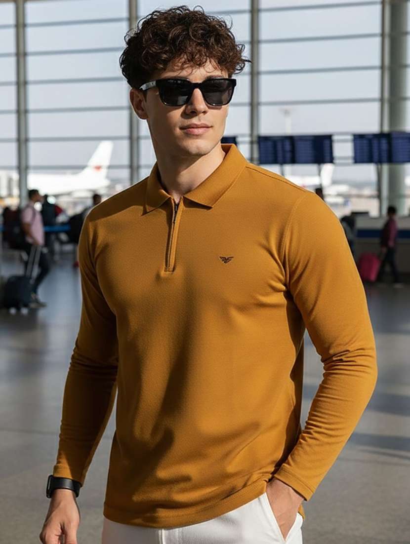 men solid long sleeve polo t-shirt