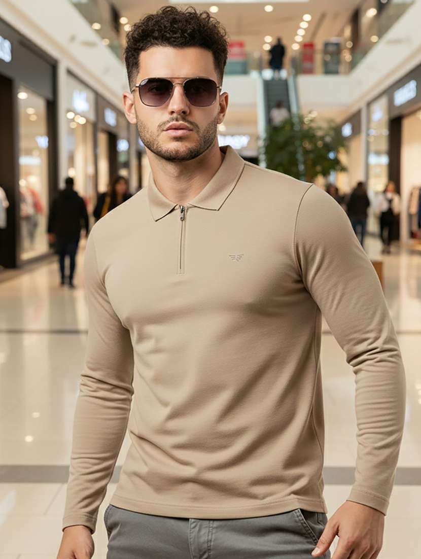 men solid long sleeve polo t-shirt