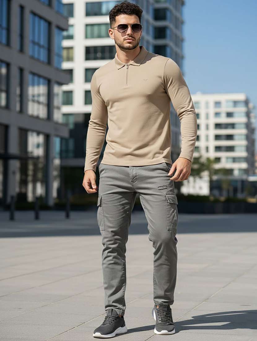 men solid long sleeve polo t-shirt - 22291673 -  Standard Image - 3
