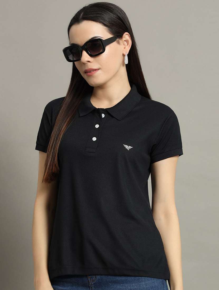 women solid short sleeve polo t-shirt