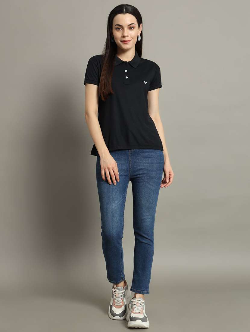women solid short sleeve polo t-shirt - 22291705 -  Standard Image - 3