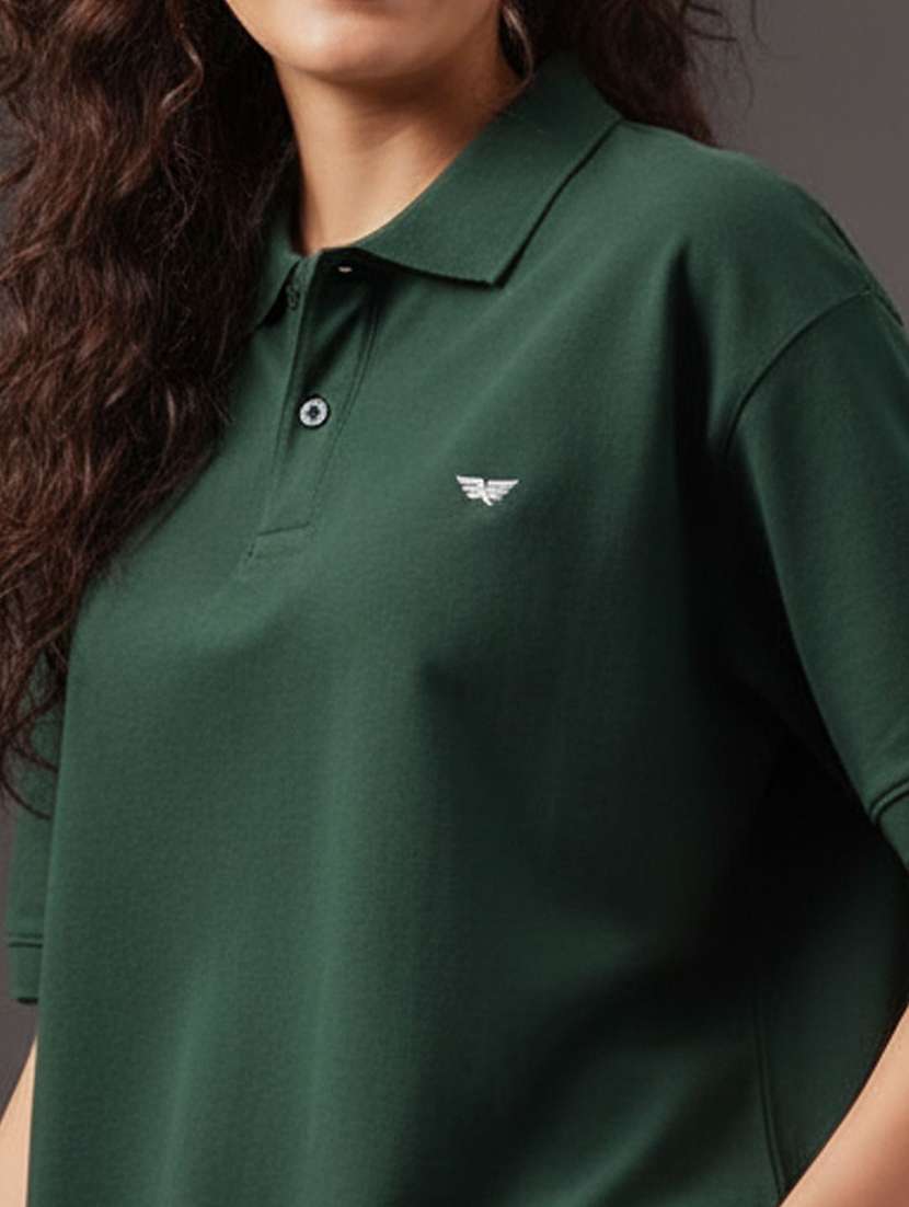 women solid short sleeve oversized polo t-shirt - 22291720 -  Standard Image - 3