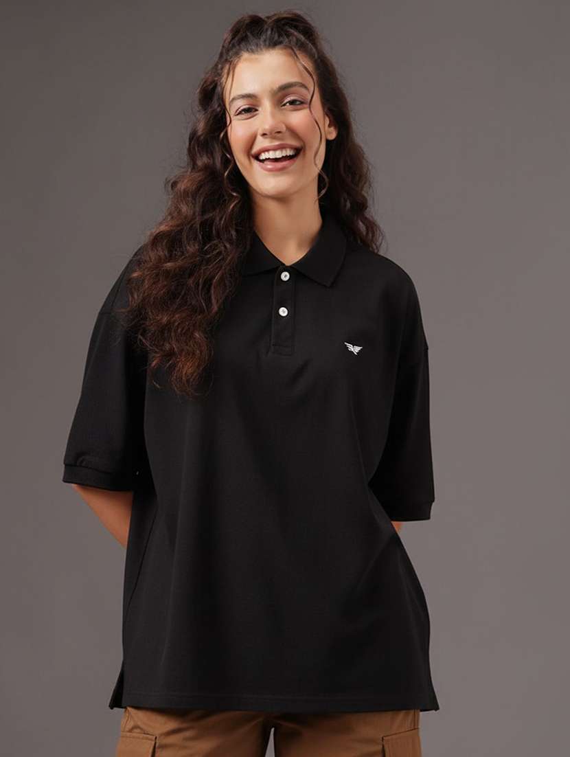 women solid short sleeve oversized polo t-shirt