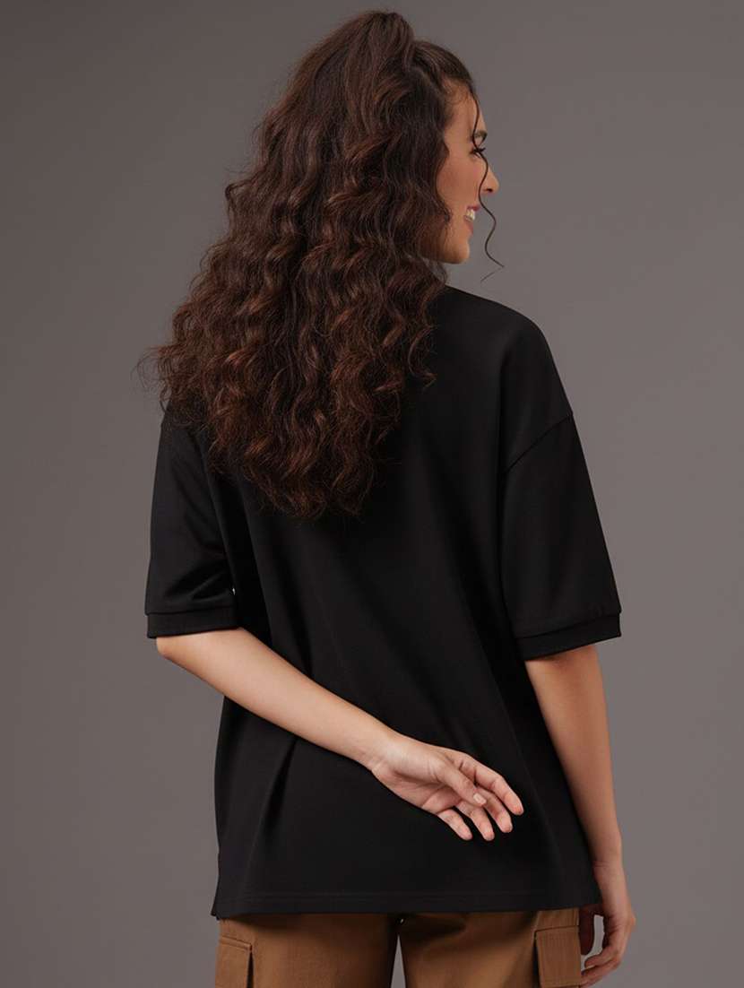 women solid short sleeve oversized polo t-shirt - 22291721 -  Standard Image - 3